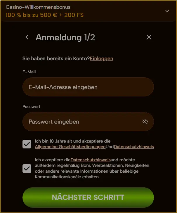 Strikerroomz Casino DE Registrierung